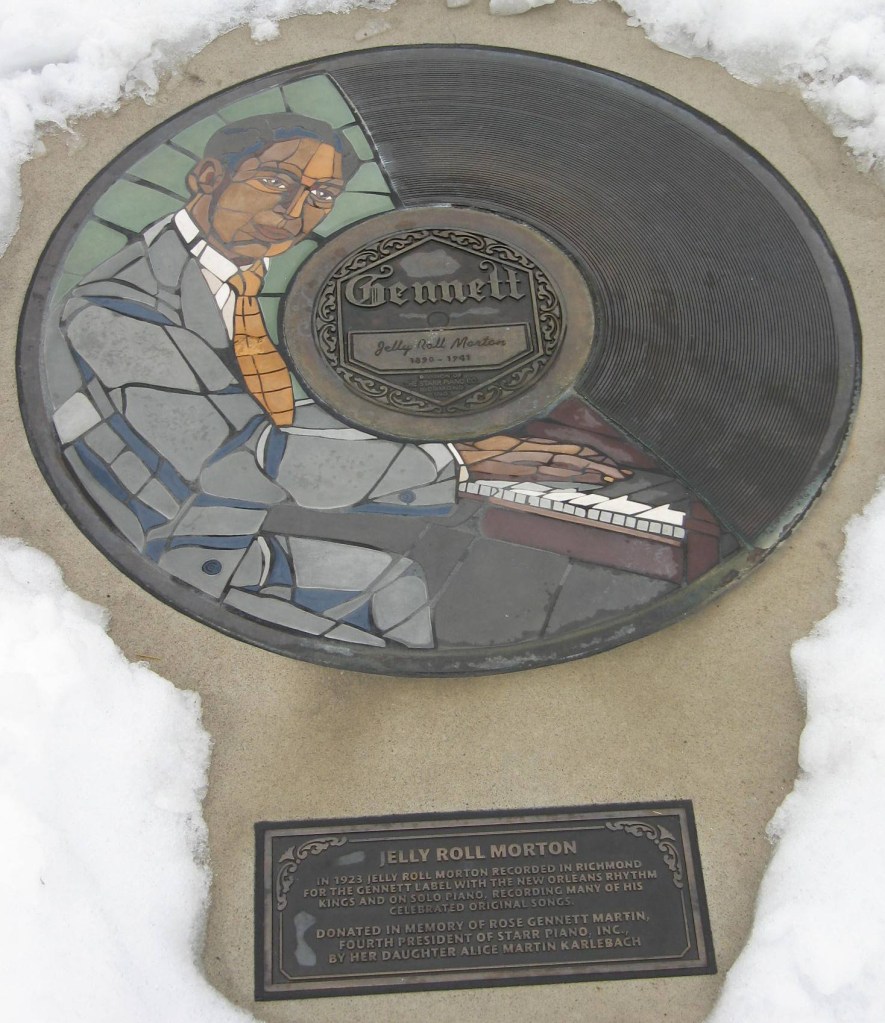 Jelly Roll Morton's plaque on the Gennett walk of fame.