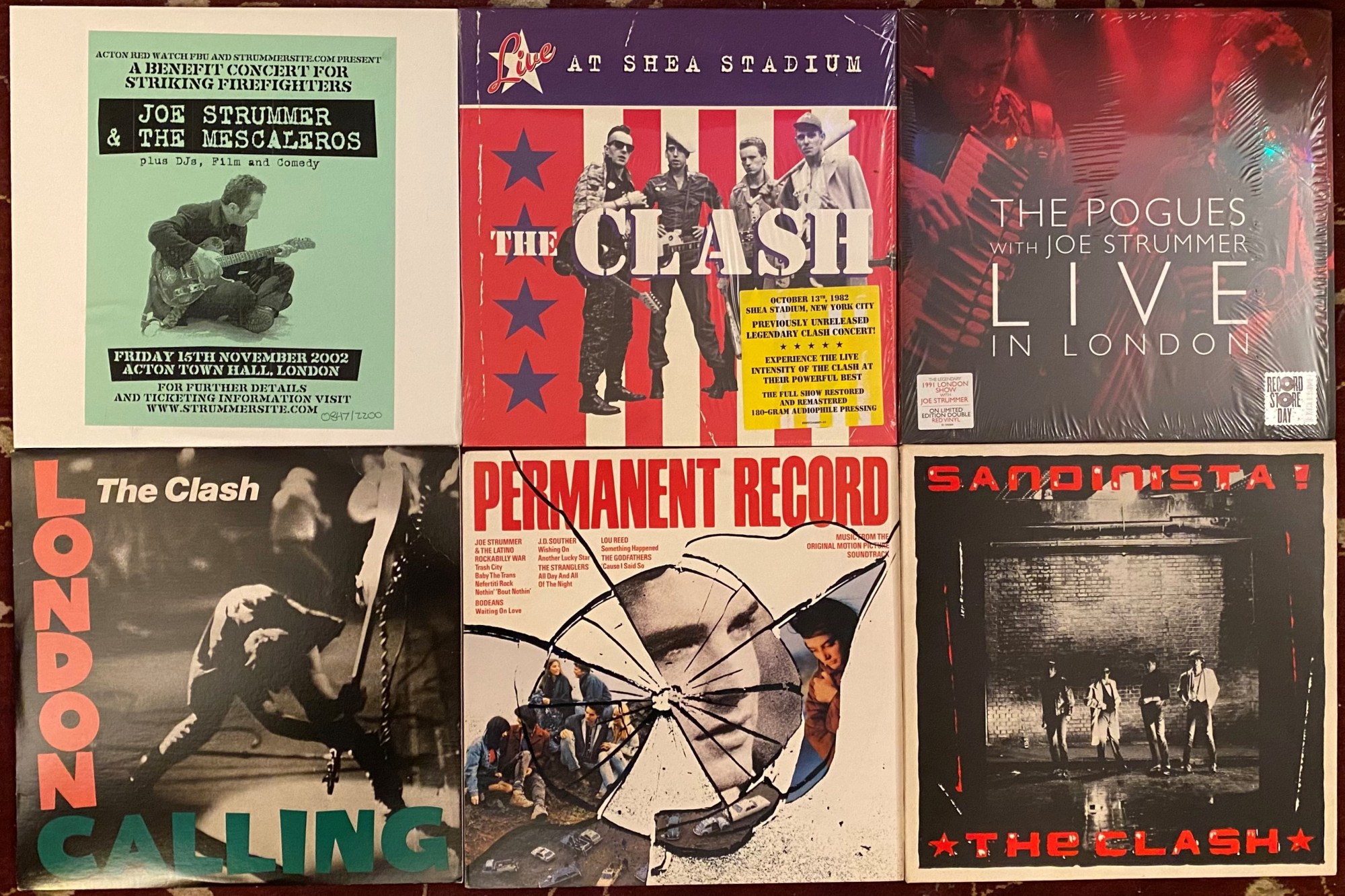 collage of Joe Strummer and Clash album covers